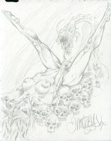 Pencil sketch (1990) Hot demon chick and dragon snake!